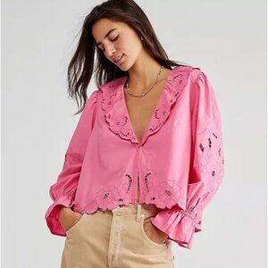Free People Pink Maisie Cutwork Top